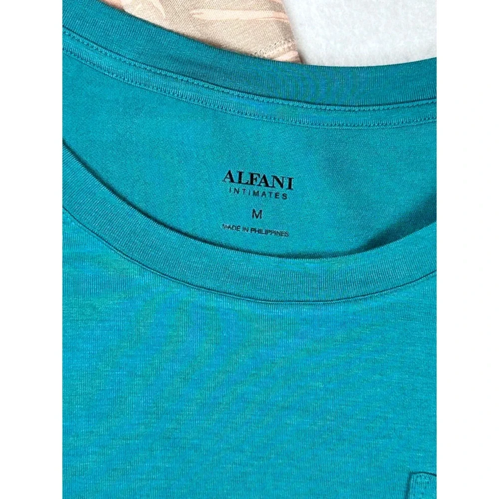 Alfani Intimates Womens Soft Pajama Set Medium Teal Tropical Palm Print 2pc NWT